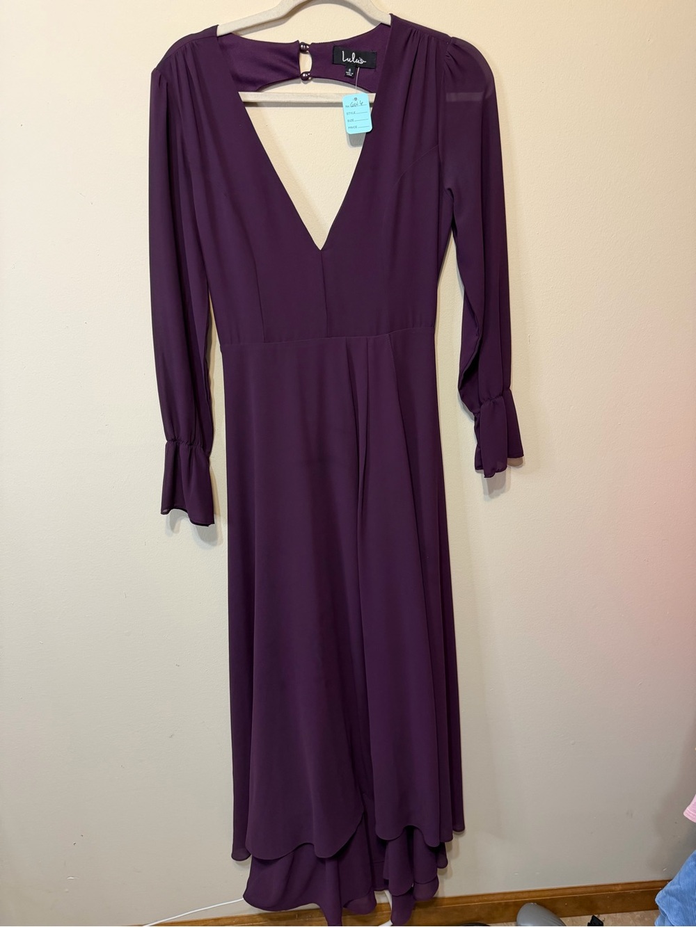 Lulu's Deep Plum V-Neck Long Sleeve Maxi Dress